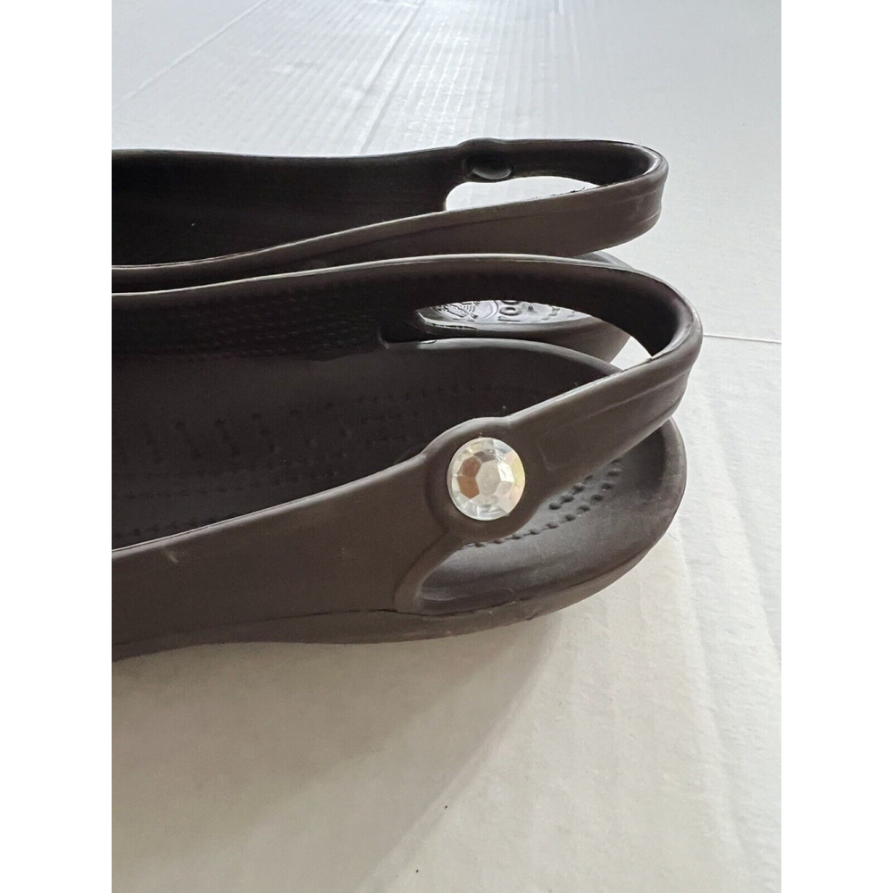 Crocs Olivia Sandal Womens 9M Rhinestone Slingback Ballet Flats Comfort Brown - Picture 2 of 7